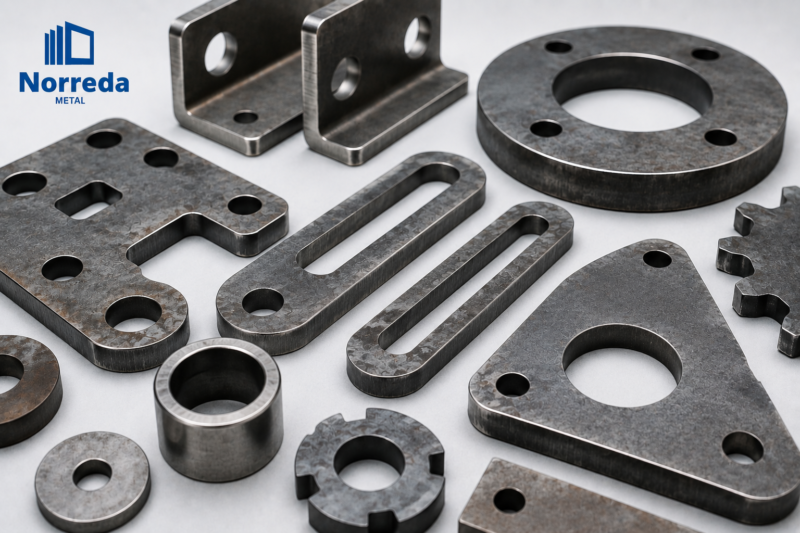 Laser cut metal parts installed in industrial structures and equipment manufacturing projects.